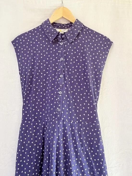Boden Jersey Shirt Dress Womens 8 R Blue Polka Dots Tie Back Party Summer Vacay - Picture 3 of 11